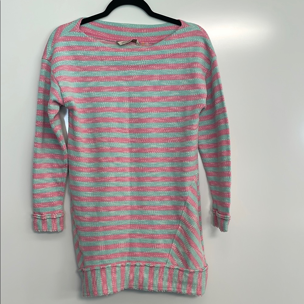 Pink and aqua striped tunic by soft surroundings, 100% cotton, size, medium,